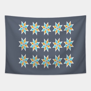 Retro Triangle Design in Blue and Yellow. Tapestry