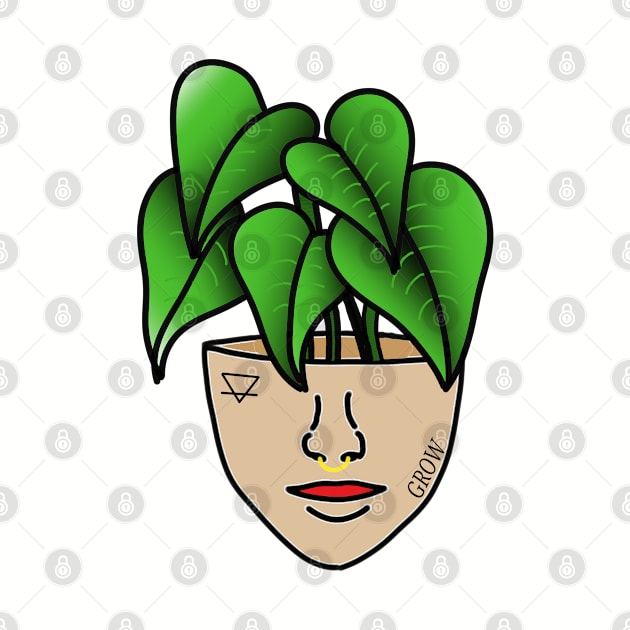 Tropical Plant Person With Face Tattoos and Septum Piercing by Tenpmcreations