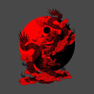 Ying Yang Red Dragon Graphic Tee T-Shirt