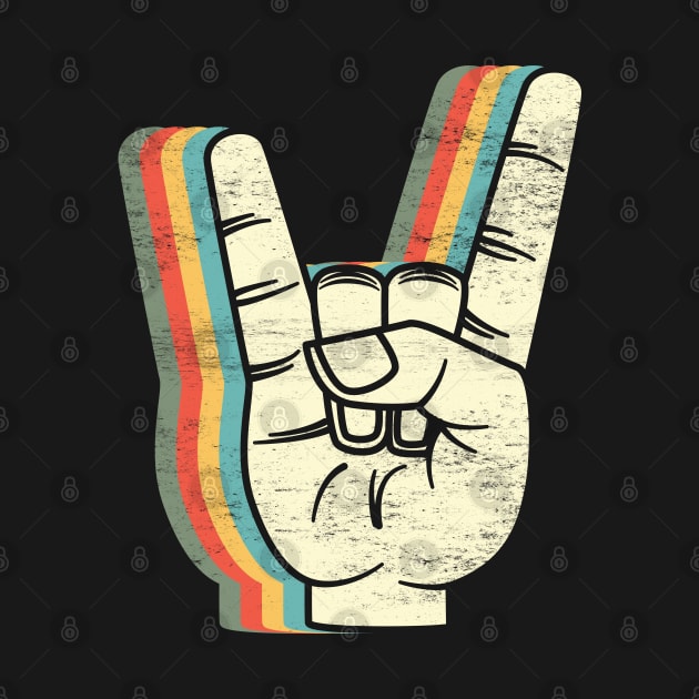 Rock On: Groovy Retro-Colored Rock And Roll Hand Sign for Music Lovers by TwistedCharm