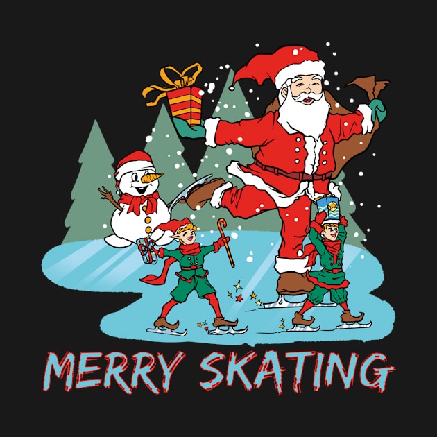 Funny Ice Skating Santa With Christmas Elves Xmas by gdimido