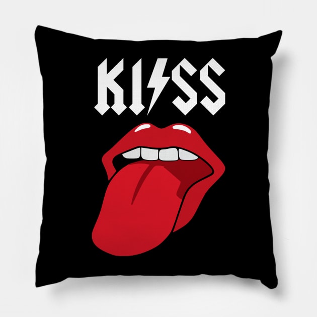 Classic Rock Band Merch Knock Off Brand Cheesy Meme Parody Poser Gag Funny Heavy Metal Spoof Pillow by blueversion