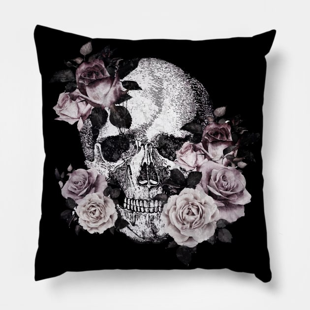 Tribe skull art design with roses Pillow by Collagedream