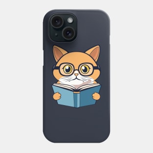 Orange cat with blue book Phone Case