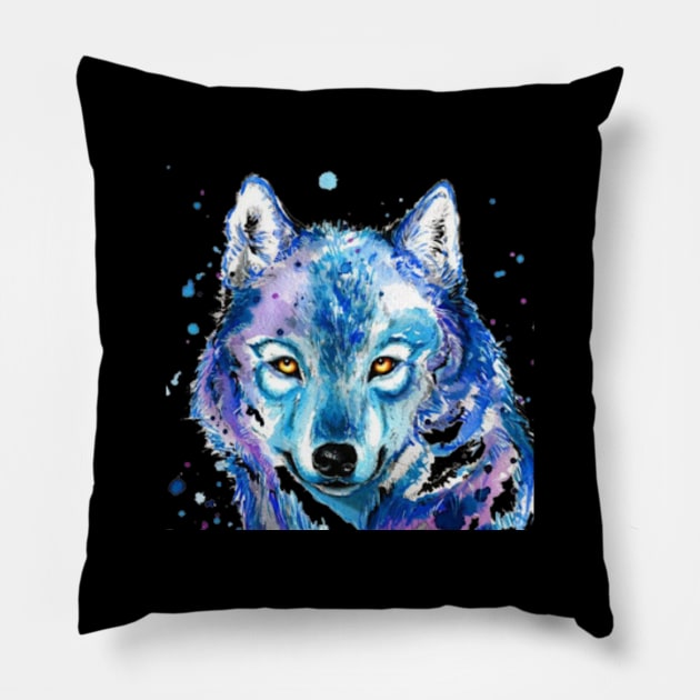 Iced Faced Wolf Painted By Watercolor A Cool Art Pillow by mangobanana