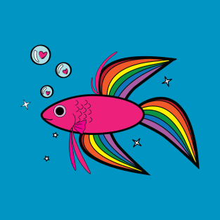 Rainbow Betta Fish with Heart-Filled Bubbles T-Shirt