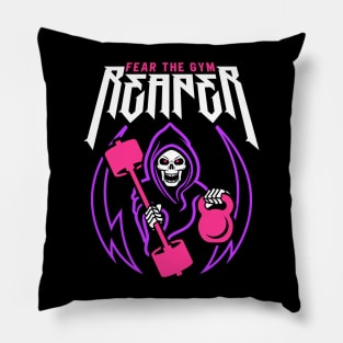 Fear The Gym Reaper (Kettlebell & Barbell) Funny Fitness Pun Pillow