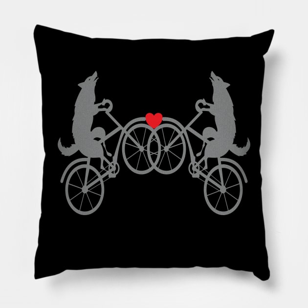 Wolf bicycle love nice cute cool colorful Pillow by Okuadinya