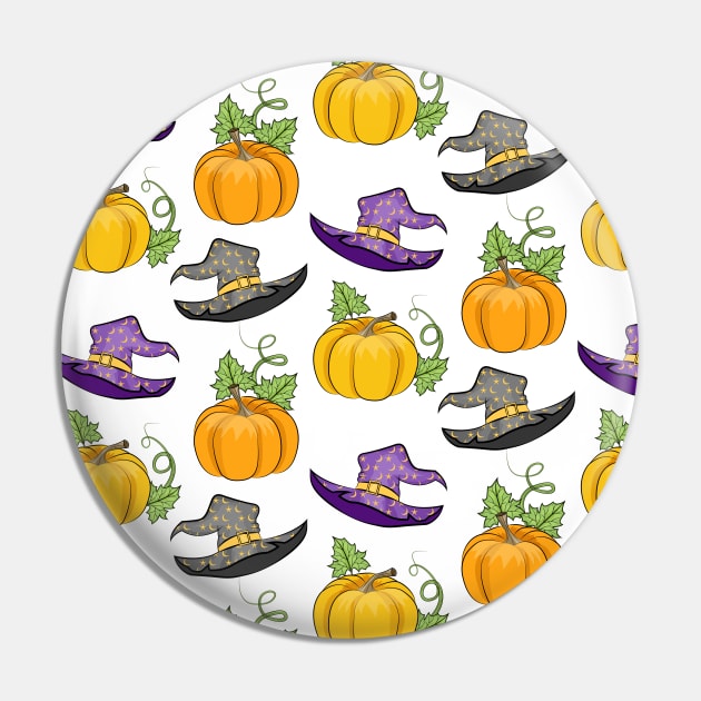 Pumpkins And Witch Hat Pattern Pin by Designoholic