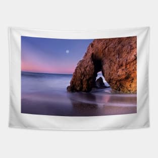 Sea Arch And Full Moon Over El Matador State Beach Tapestry