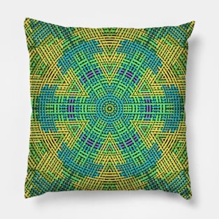 Weave Mandala Yellow Green and Blue Pillow