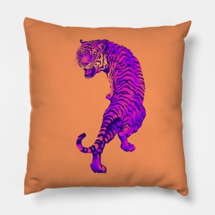 Cyberpunk Neon Pink and Orange Tiger Pillow