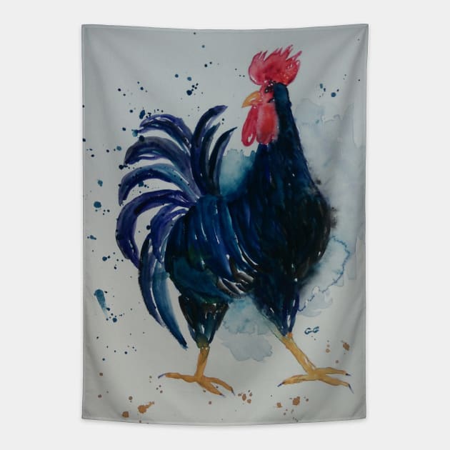 Black Rooster - bird art design Tapestry by GarryGreenwood