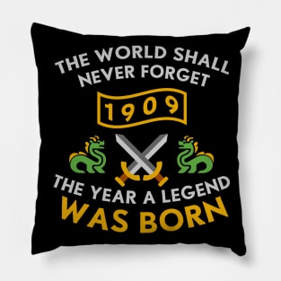 1909 The Year A Legend Was Born Dragons and Swords Design (Light) Pillow