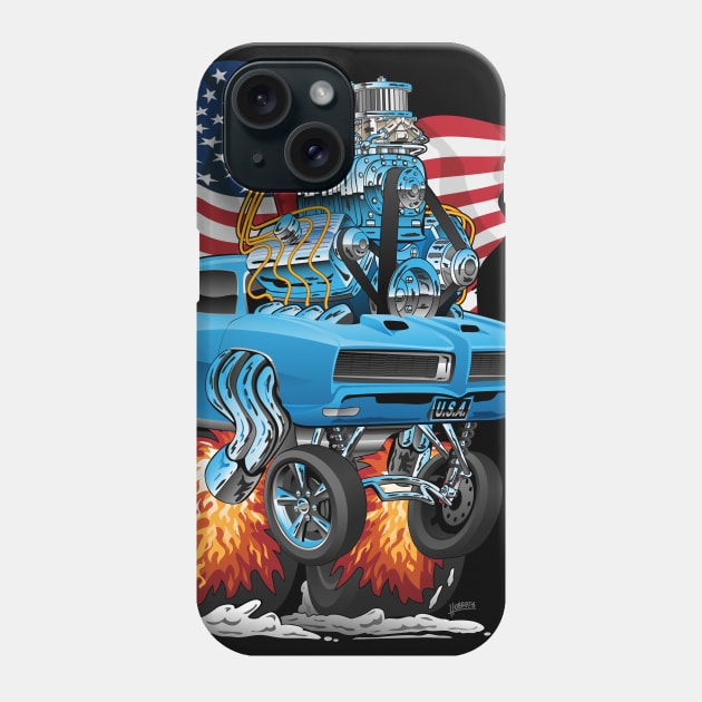 Patriotic Sixties American Muscle Car with USA Flag Cartoon Phone Case by hobrath