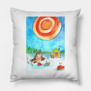 Ice Fishing Owl Pillow