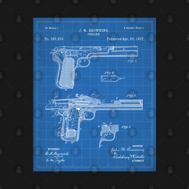 Browning Pistol Patent - Gun Lover Military Fan Art - Blueprint by patentpress