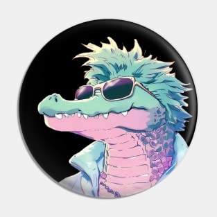 Cool alligator wearing sunglasses pastel watercolor Pin