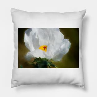 Glowing White Prickly Poppy Wildflower Pillow