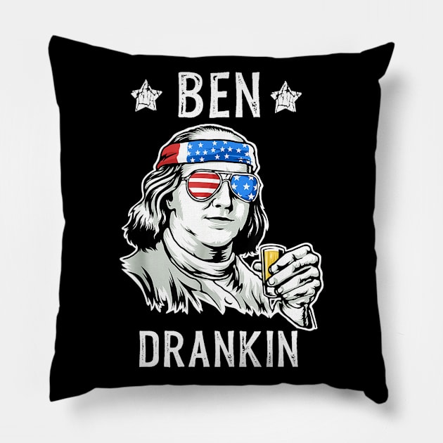 4th of July Ben Drankin Benjamin Franklin Tee Funny Men Gift Pillow by Haley Tokey