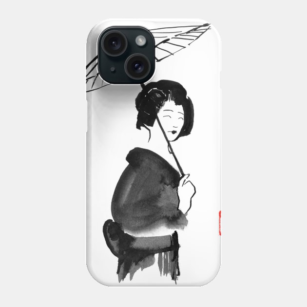 geisha under umbrella Phone Case by pechane