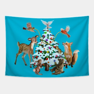 Merry Christmas Woodland Creatures Tapestry