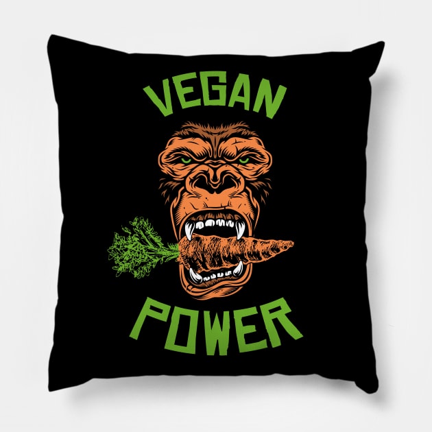 Vegan Power Gorilla with carrot Pillow by voidea