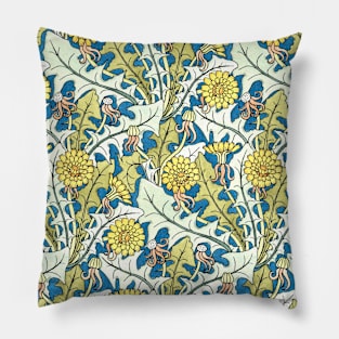 Art Nouveau Dandelion Flowers and Leaves Pillow