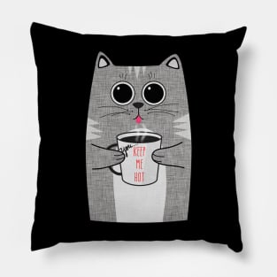 Keep Coffee Hot Cat Holding Cup Pillow