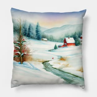 Chritsmas Snow Winter Watercolor Landscapes series 6 Pillow