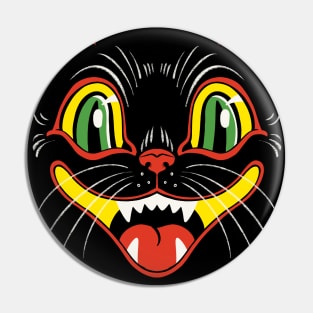 Vintage Style Retro Halloween Smiling Black Cat Face Pin