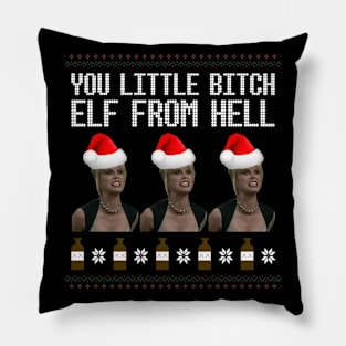 AbFab Ugly Christmas Sweater Design—You Little Bitch Elf From Hell Pillow