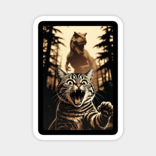 Cat Dinosaur Gift for Women, Men & Kids, Scared Cat Selfie with Dinosaur Magnet