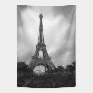 Eiffel Tower in Paris black white sketch Tapestry