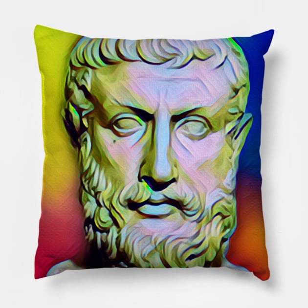 Parmenides of Elea Colourful Portrait | Parmenides of Elea Artwork 6 Pillow by JustLit