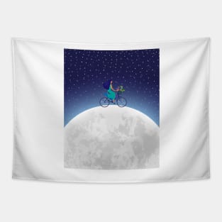Bike ride around the moon Tapestry