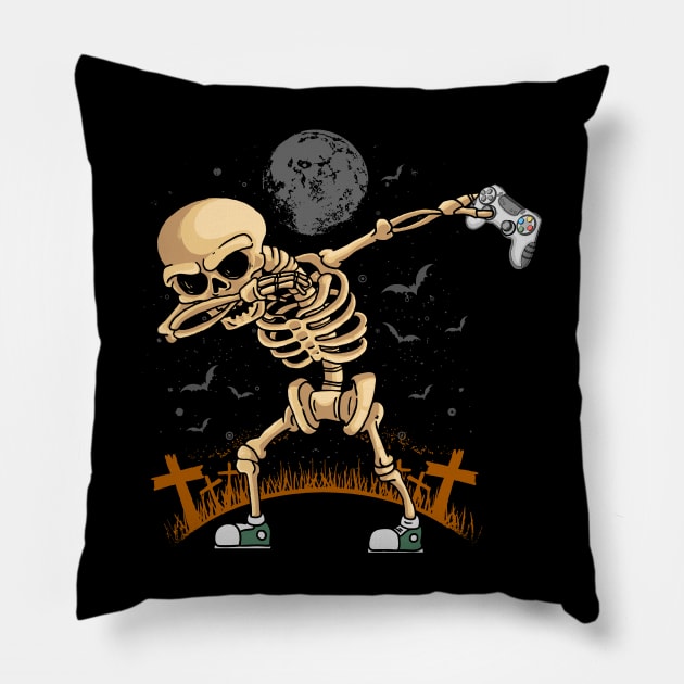 Halloween Gamer Gift Skeleton Pillow by folidelarts