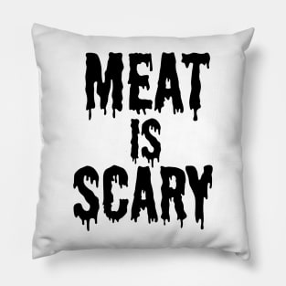 MEAT IS SCARY - Vegan Halloween Costume - Black on Orange Pillow