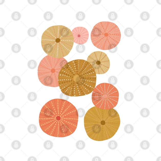 Sea Urchins in Gold + Coral by latheandquill