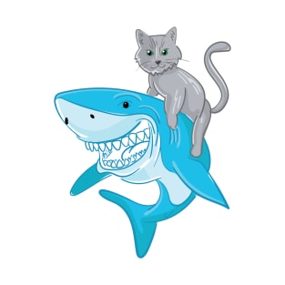 Awesome cat riding a shark to the new adventures T-Shirt