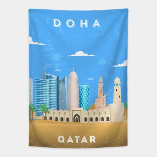 Doha, Qatar - Retro travel minimalist poster Tapestry