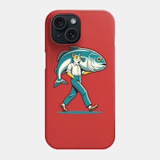 Cat carrying a large fish Phone Case