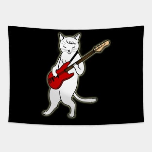 Funny Cat Playing Bass Guitar Tapestry