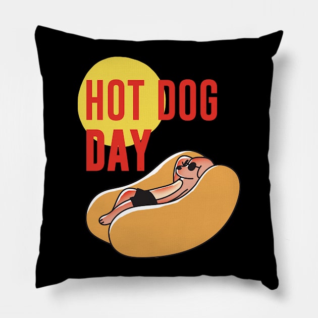 Hot Dog Day Pillow by Crismk Art