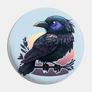 Beautiful raven with dark tones on a branch Pin