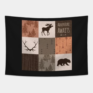 Adventure Awaits Patchwork- Rust and Brown Tapestry