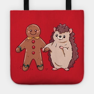 Cute Cartoon Christmas Hedgehog with Gingerbread Man Tote