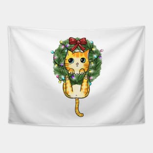 Christmas Cat Butt Tree, Wreath Kitty Funny Holiday Kitten Wreath Tapestry