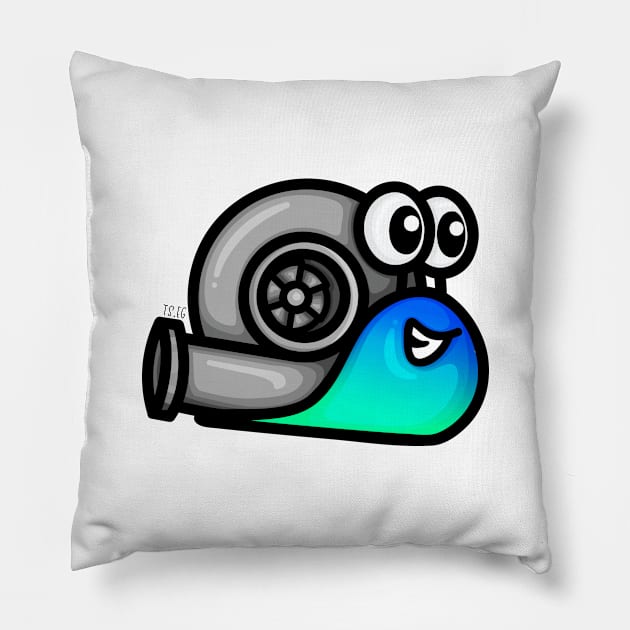 Turbo Snail V1 - Blueish Pillow by hoddynoddy