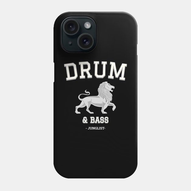 DRUM & BASS  - College Font Lion (white) Phone Case by DISCOTHREADZ 